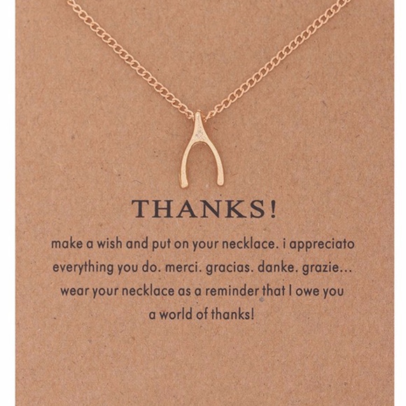 Jewelry - THANKFUL Gold Wishbone Pendant Necklace & Card